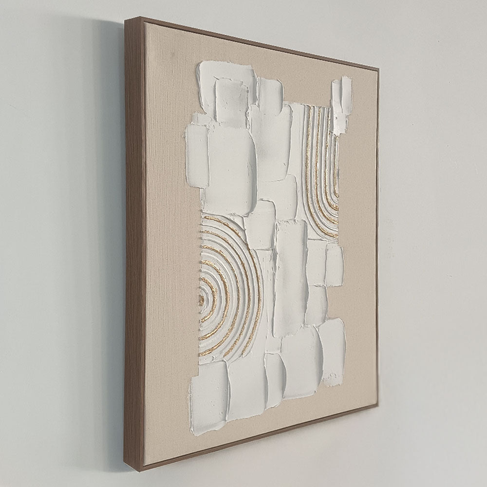 Arte original con textura hecha a mano, elaborada con yeso y líneas doradas, que añade una profundidad única y un encanto moderno y sereno Wabi-Sabi.