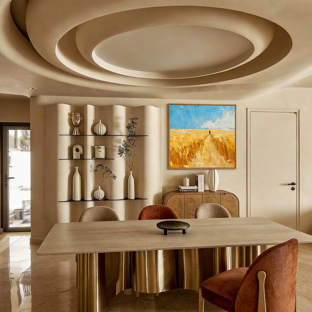 Path of Light – Impressionist Landscape Texture Painting, Handmade Oil Wall Art-square canvas