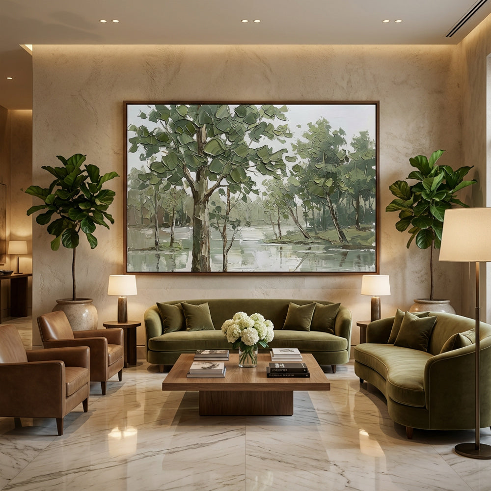 Forest Landscape Painting – Impressionist Palette Knife Style – Green & Earth Tones –  Handcrafted Painting