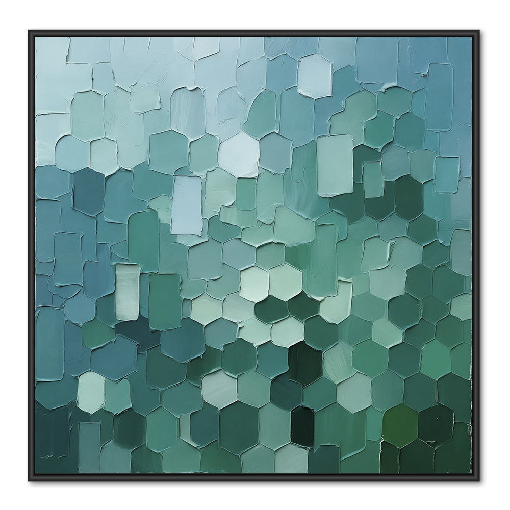 Emerald Mosaic – Modern Abstract Geometric Style Handmade Oil Painting Wall Art