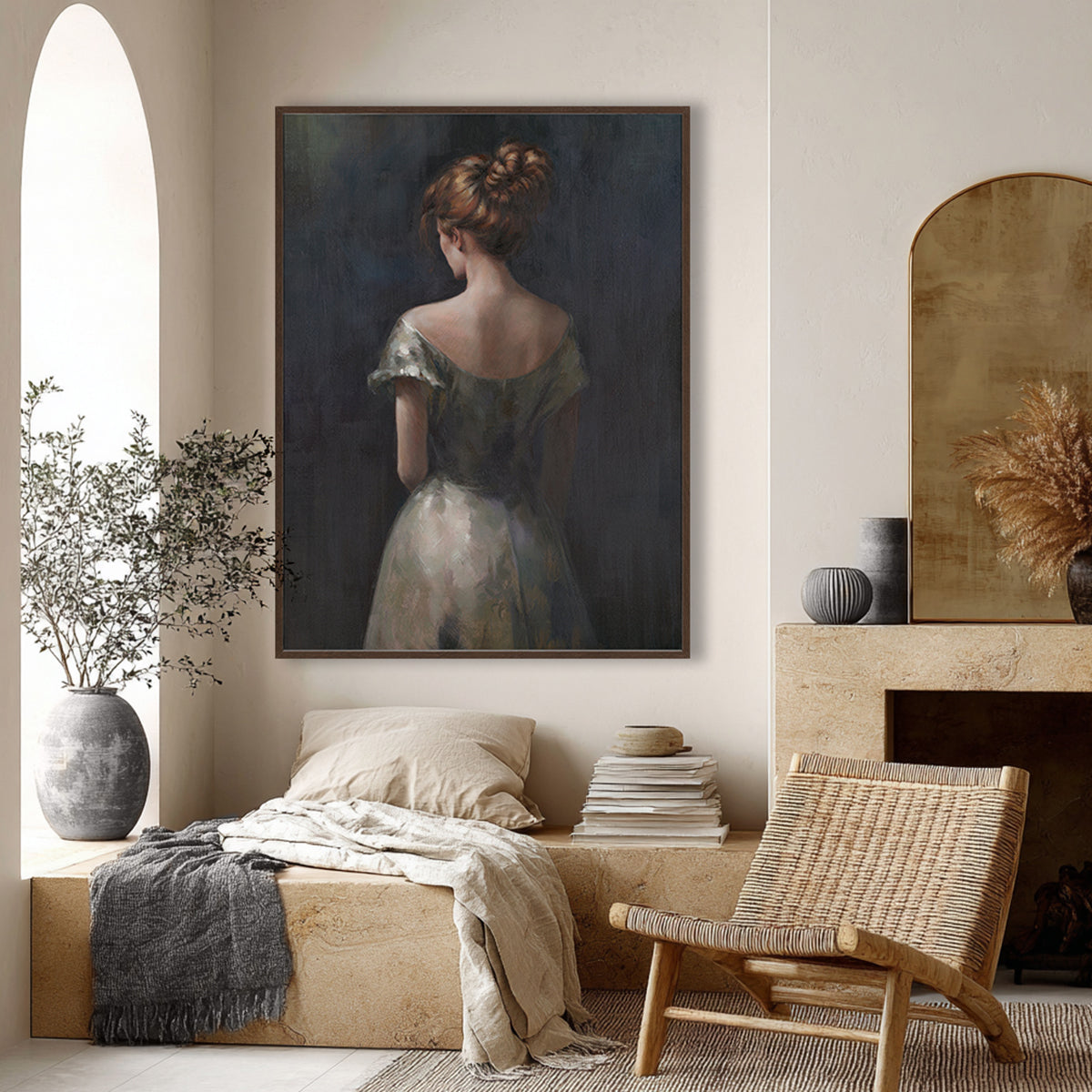 Handmade Realistic Portrait Painting Elegant Woman in Evening Dress