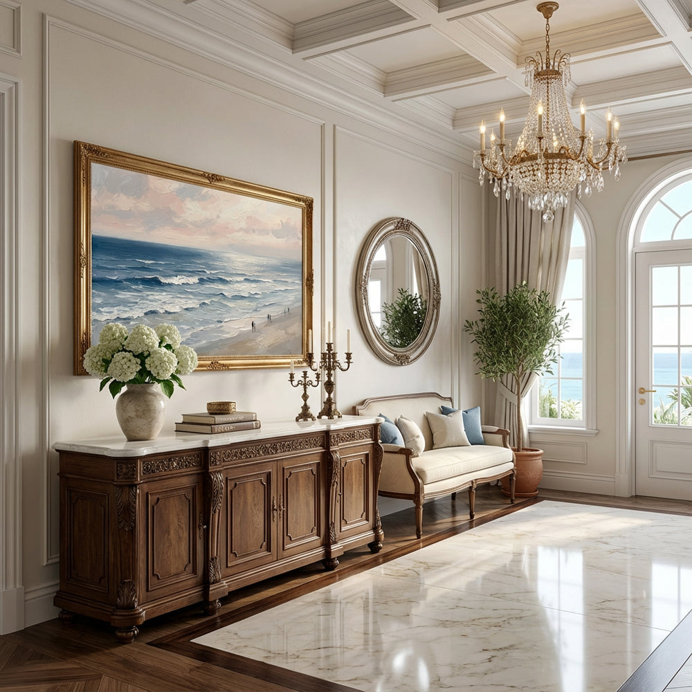 Coastal Serenity Walk | Modern Impressionist Seascape Style Hand-Painted Oil Painting Wall Art