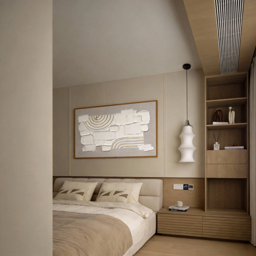 Original handmade texture art, crafted with plaster and golden lines, adding unique depth and serene modern Wabi-Sabi charm.--Landscape Orientation