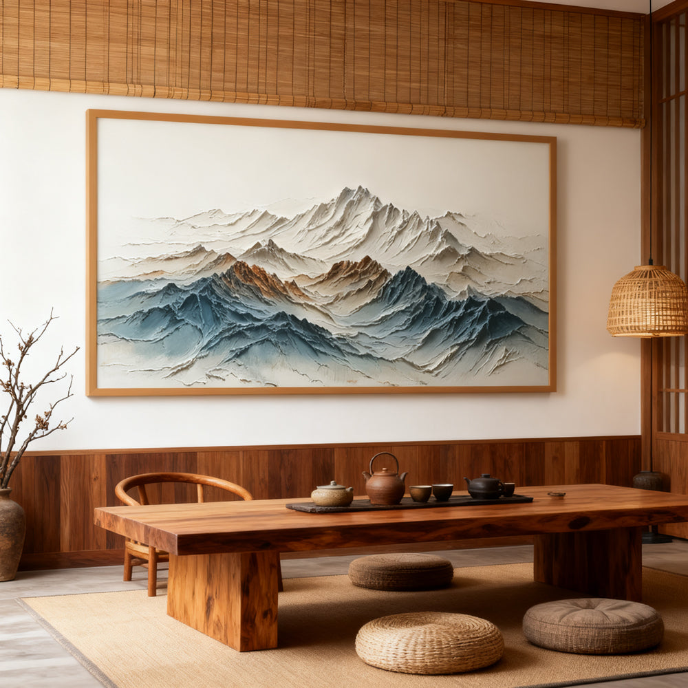 Layered Mountain Peaks – Textured Abstract Landscape Handmade Oil Painting Wall Art