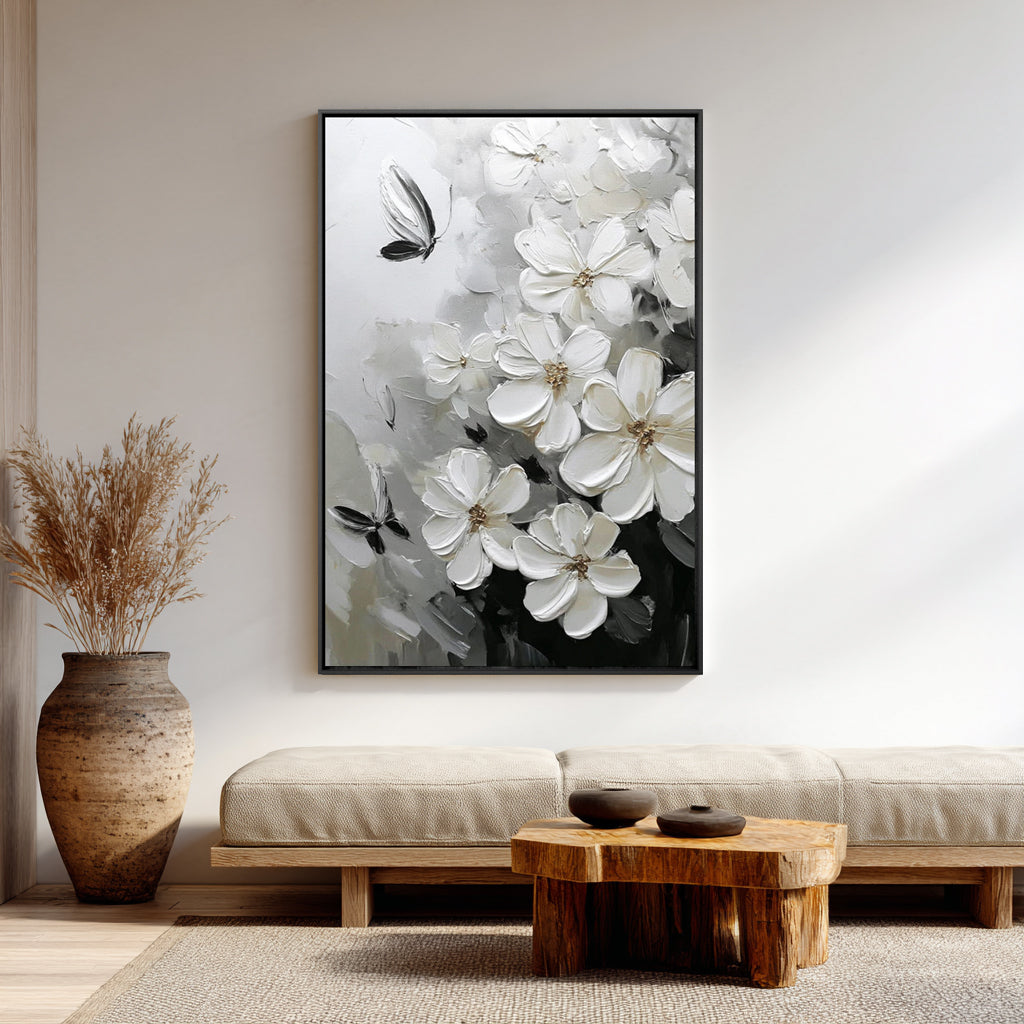 Dancing White Butterflies Among the Blossoms Handcrafted Painting Wall Decor