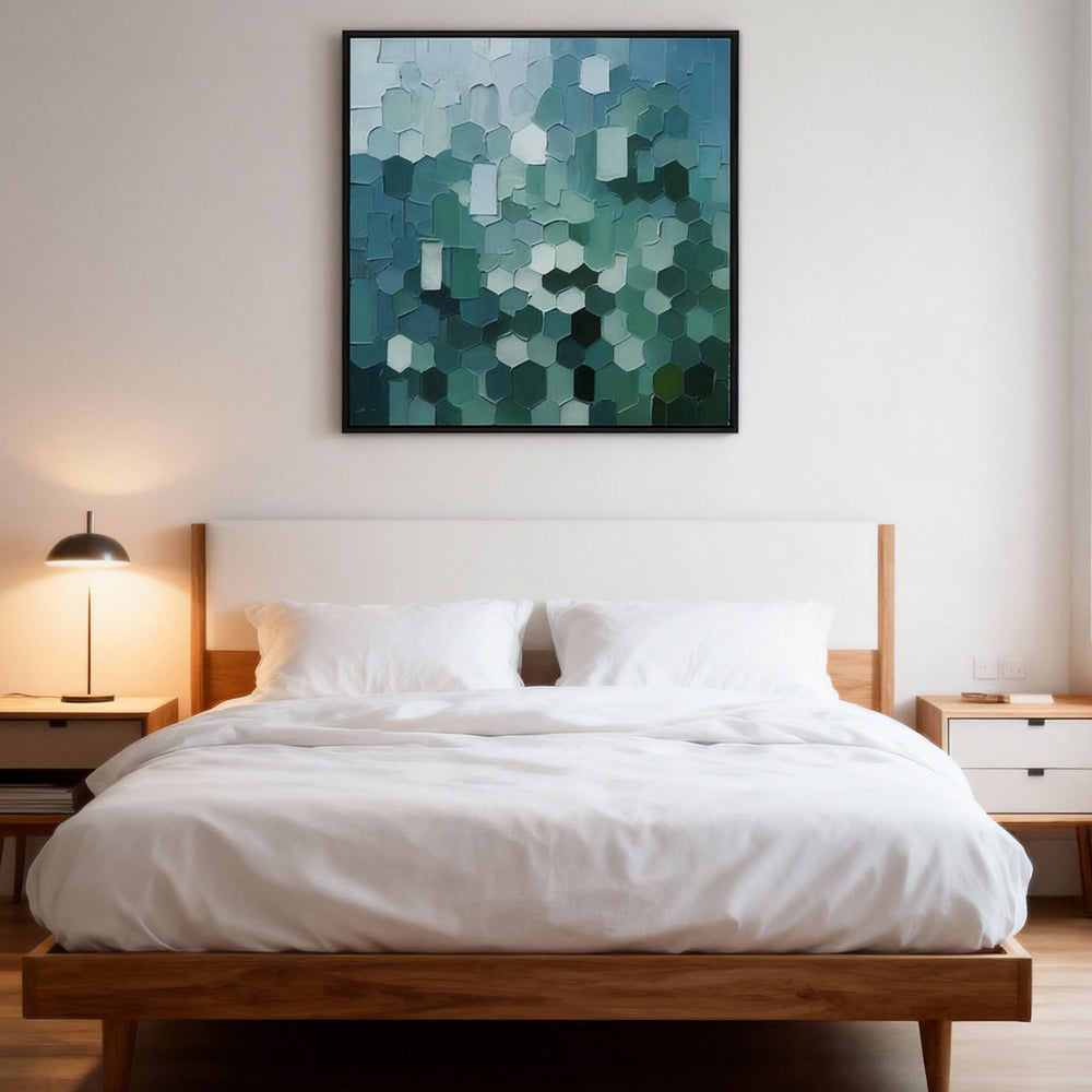 Emerald Mosaic – Modern Abstract Geometric Style Handmade Oil Painting Wall Art