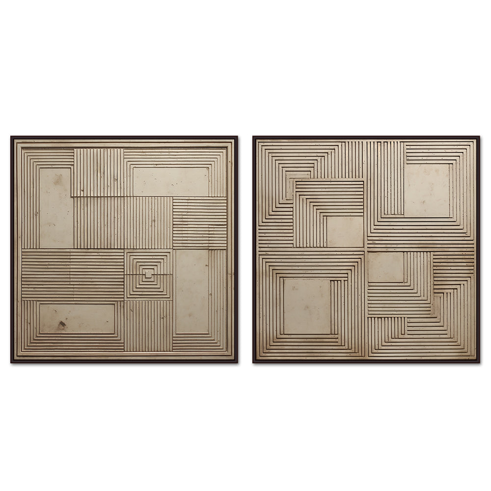 Geometric Harmony – Modern Abstract Line Texture Painting, Handmade Oil Wall Art (Set of 2)