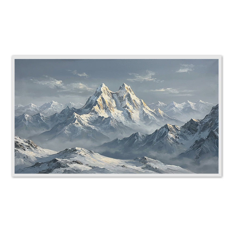 Majesty of the Snow Peaks – Realist Alpine Landscape Oil-Style Artwork Handcrafted Painting