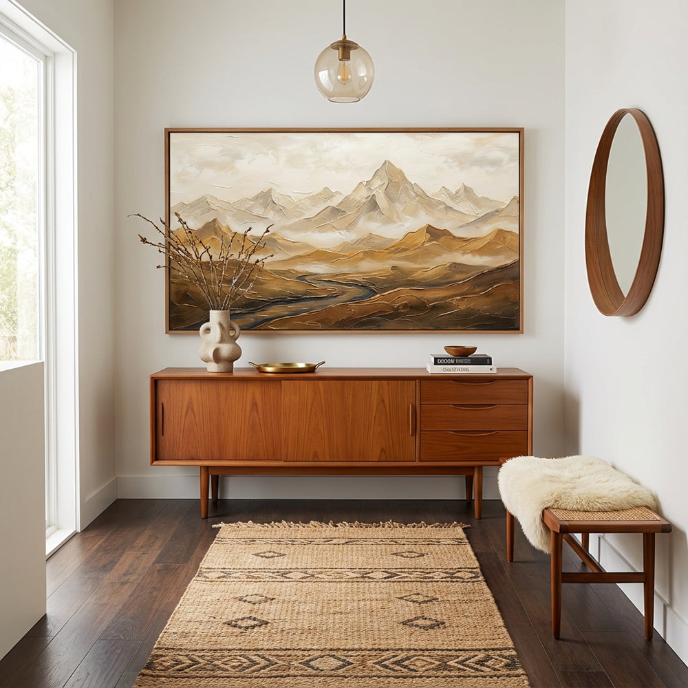 Mountain Valley Landscape Painting – Contemporary Textured Style  Handcrafted Painting artwall