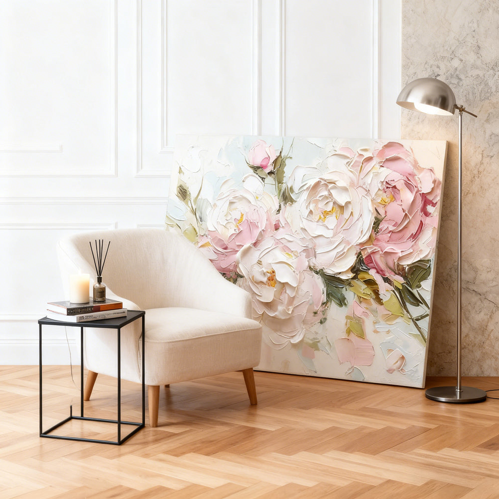 Peony Floral Palette Knife Painting, Handcrafted Oil Painting, Elegant Wall Art