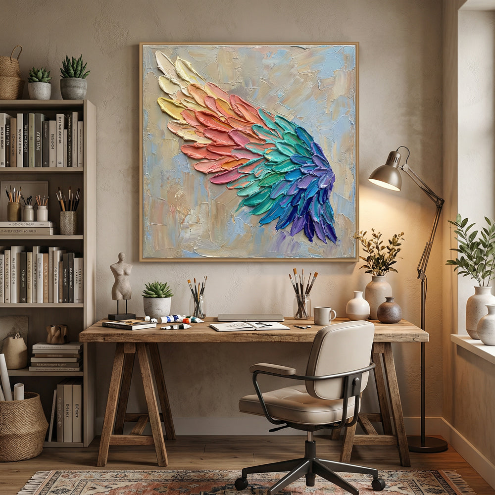 Chromatic Wing Flow | Modern Abstract Texture Style Handmade Oil Painting Wall Art