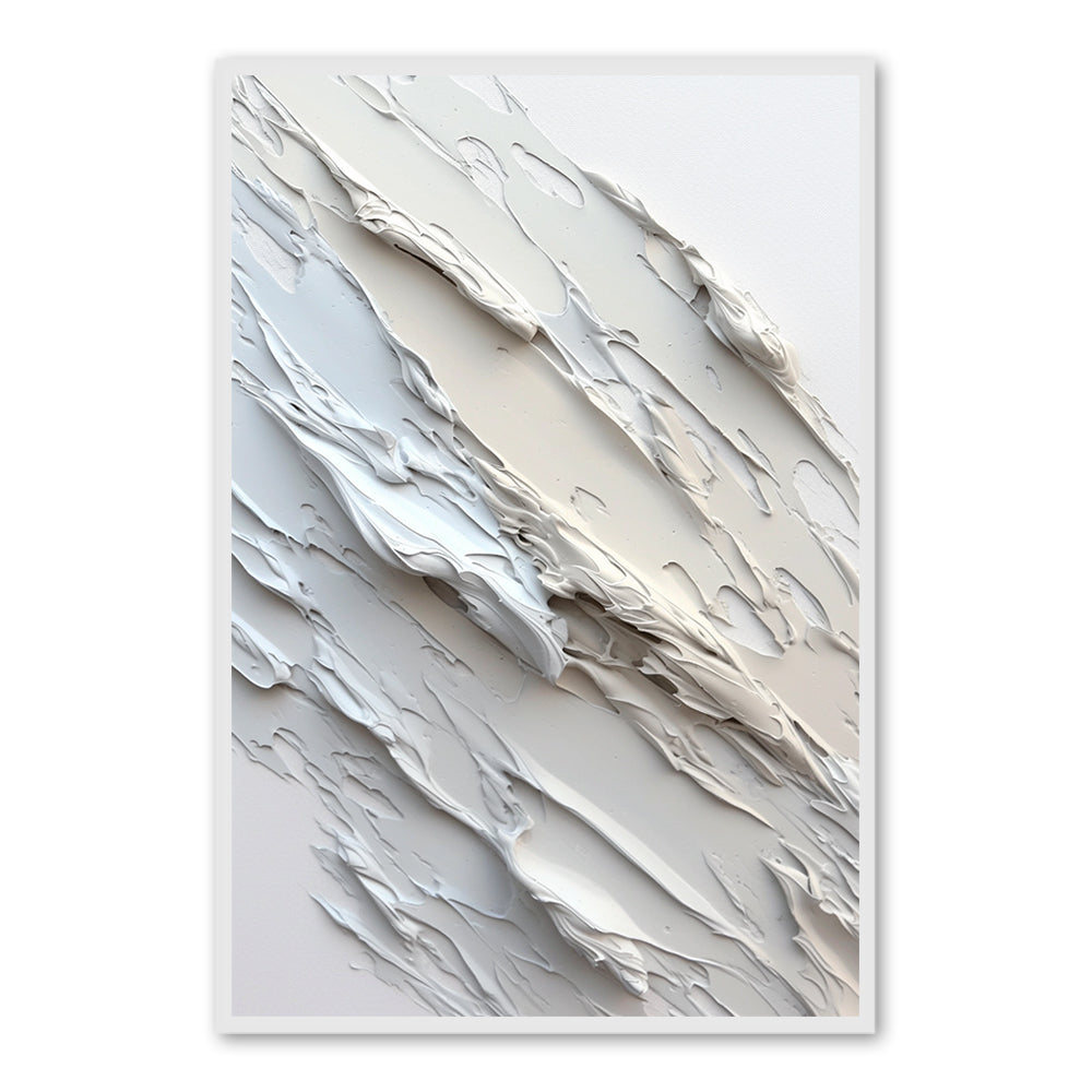 Monochrome Flow – Textured Palette Knife Painting, Abstract White Art, Handmade Wall Décor