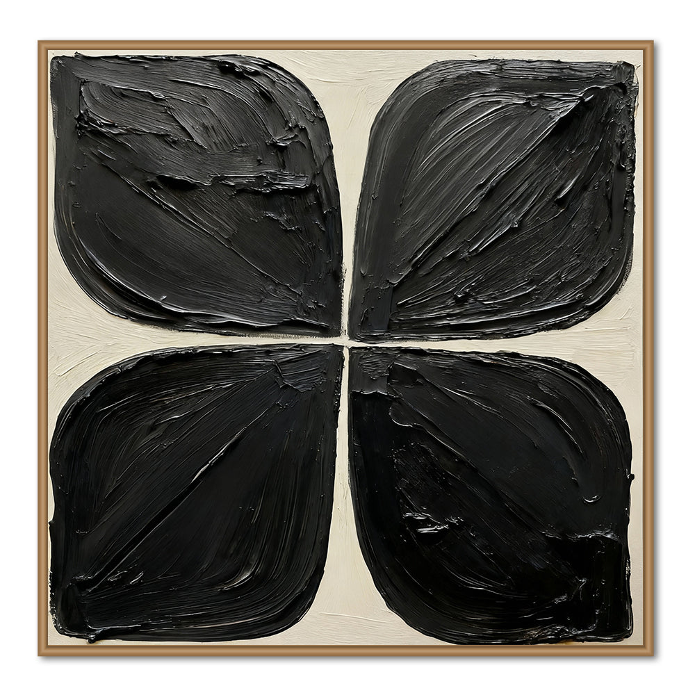Black Quad Form Texture Art – Minimalist Abstract Style Handmade Oil Painting Wall Art