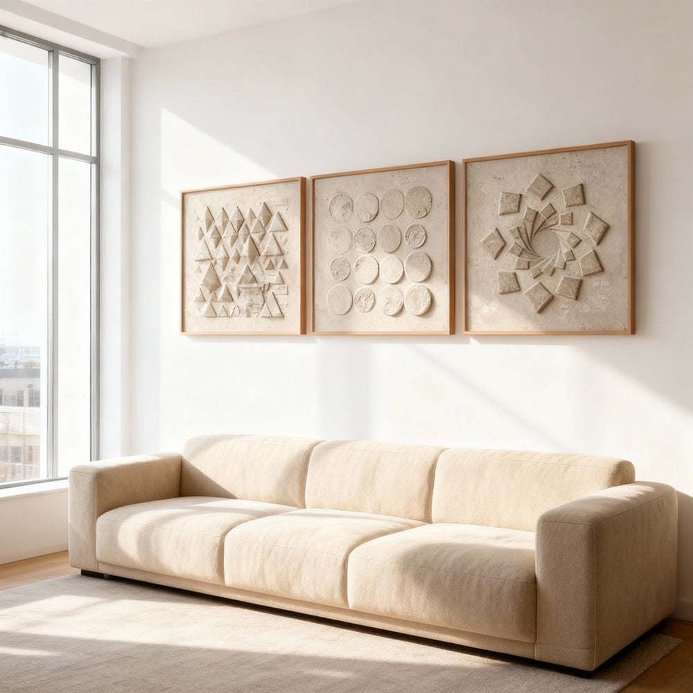 Counting Rhythm - Geometric Abstract Style Hand-Painted Oil Painting（set of 3）