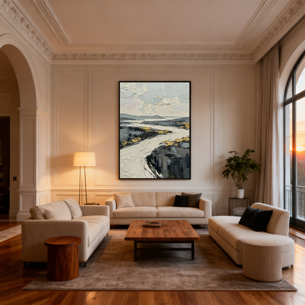 Tranquil Path - Handcrafted Oil Painting, Abstract Landscape Wall Art