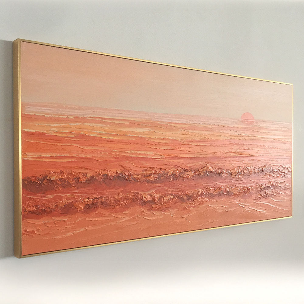 Sunrise Harmony – Abstract Texture Landscape in Warm Orange Tones, Sunset Over Waves Extra Large Handmade paintings