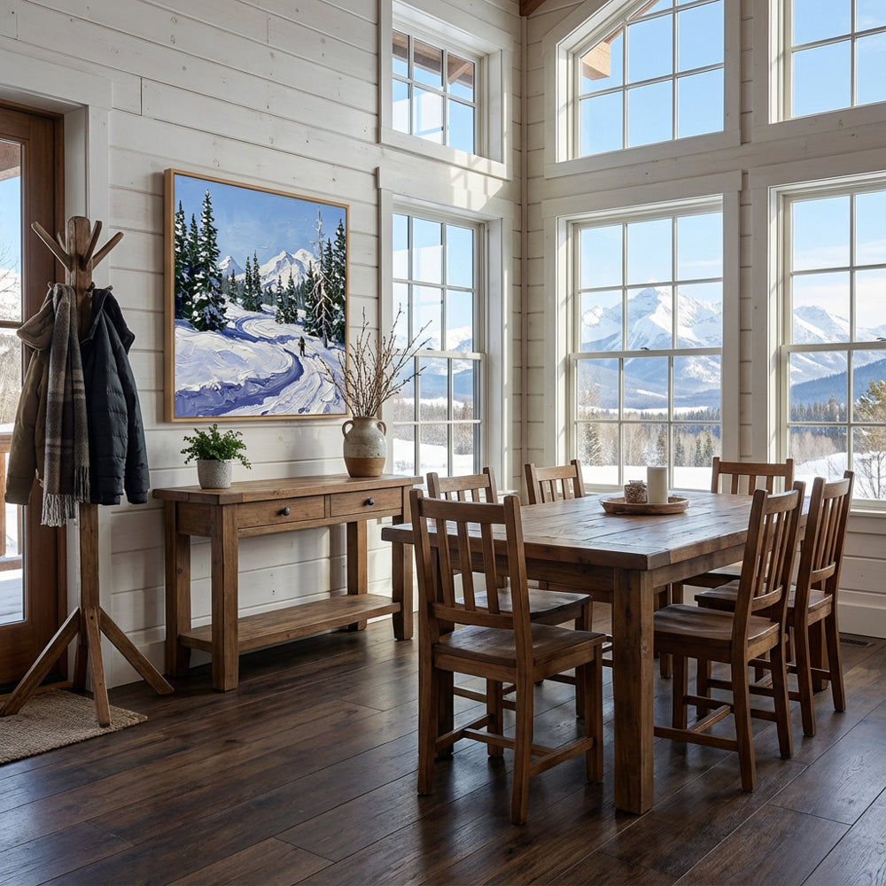 Tracks in the Winter Blue – Impressionist Snowfield Journey Oil-Style Artwork Handcrafted Painting