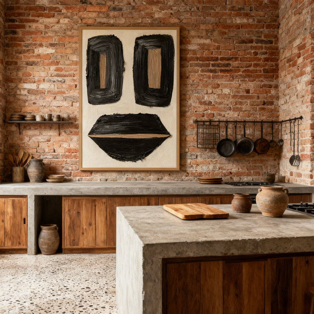 Minimalist Face Motif Texture Art – Modern Abstract Style Handmade Oil Painting Wall Art