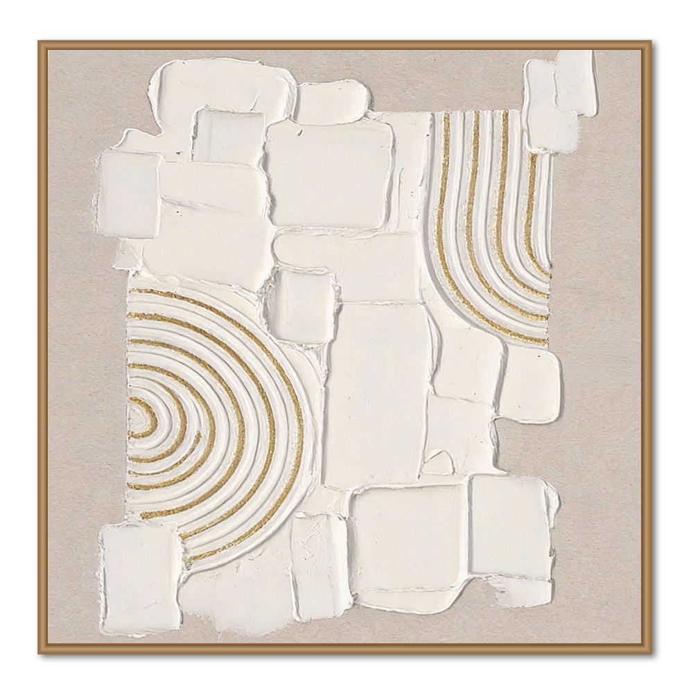 Original handmade texture art, crafted with plaster and golden lines, adding unique depth and serene modern Wabi-Sabi charm.-square canvas