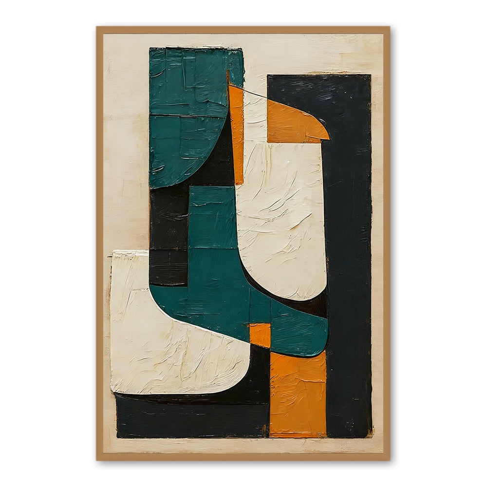 Geometric Blocks Theme Painting – Modern Abstract Style Handmade Oil Painting Wall Art