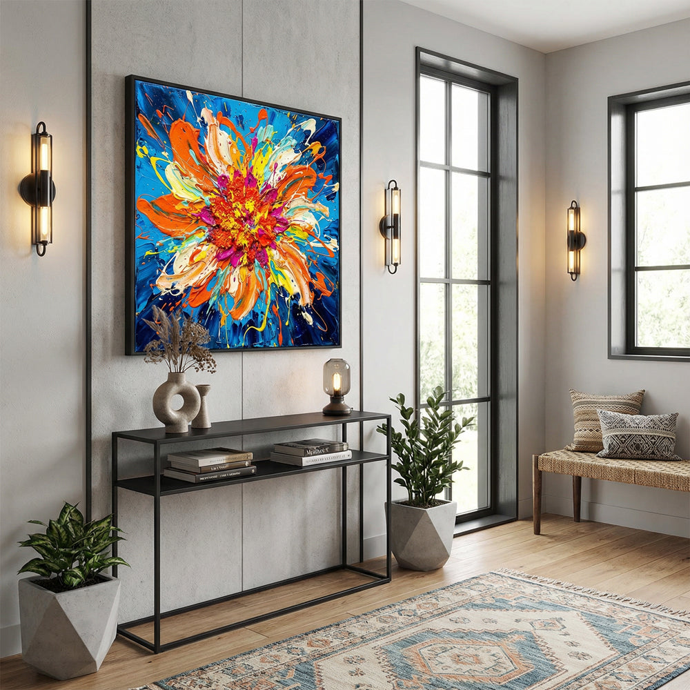 Radiant Bloom Explosion | Abstract Expressionist Floral Handmade Oil Painting Wall Art