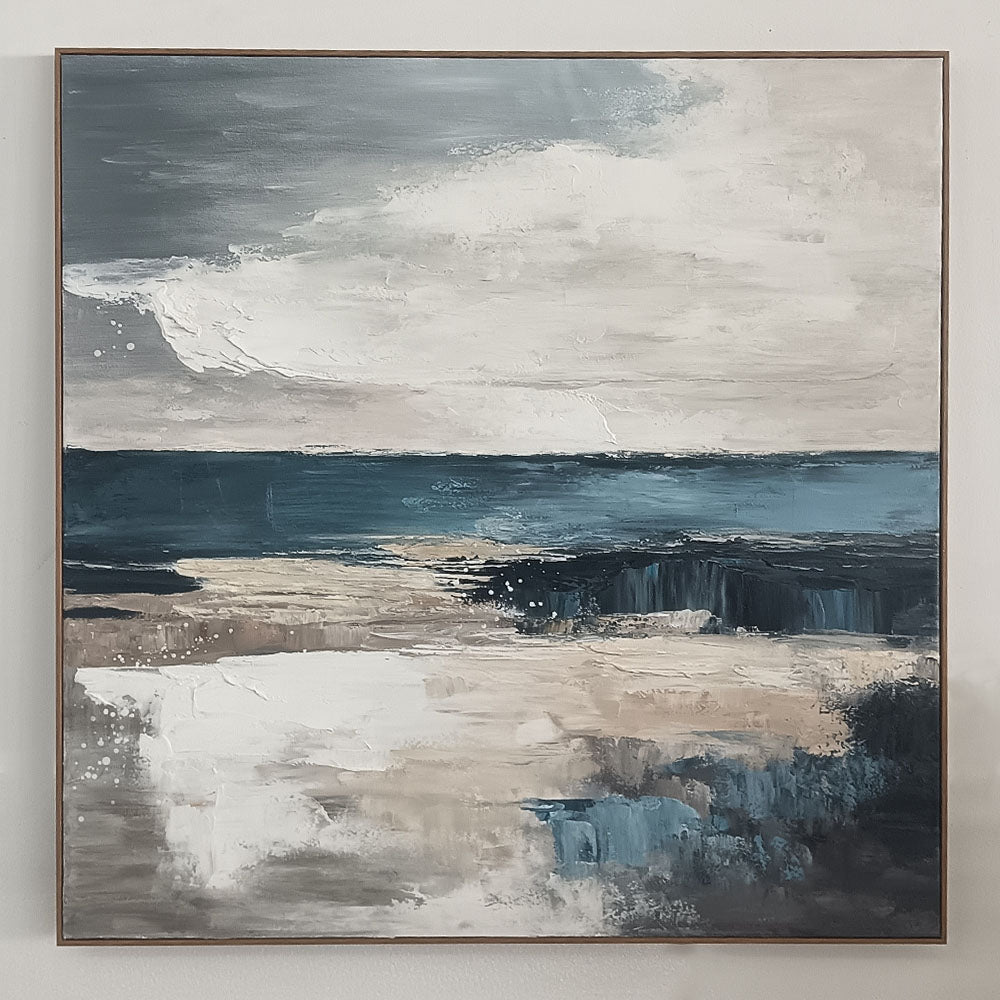 Coastal Horizon Theme Painting – Modern Abstract Style Handmade Oil Painting Wall Art