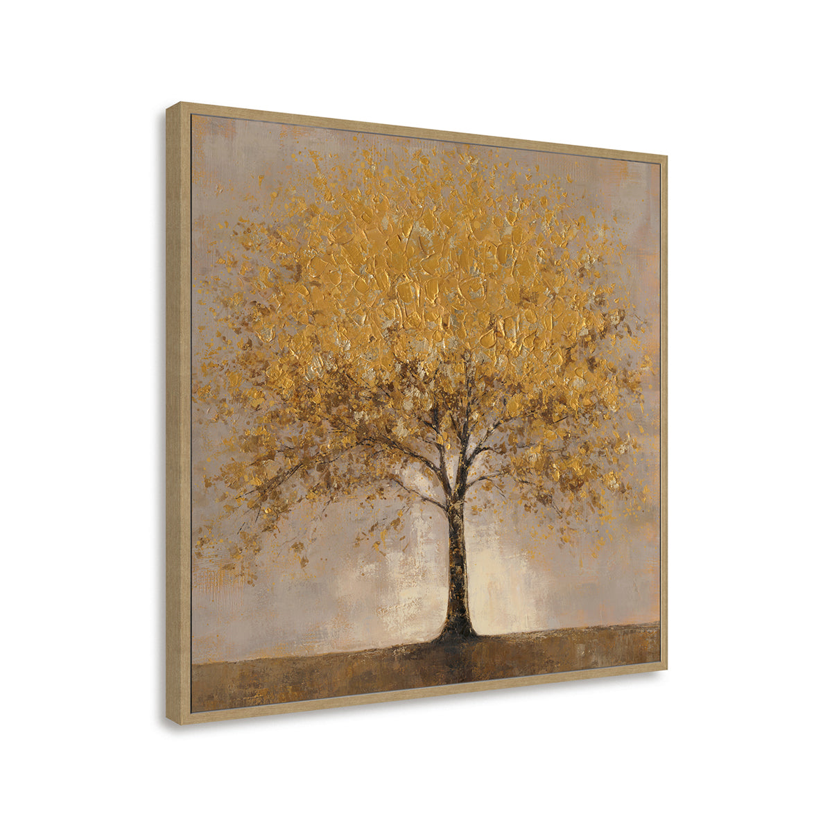 Hand-Painted Canvas Wall Art Golden Tree with Textured Finish