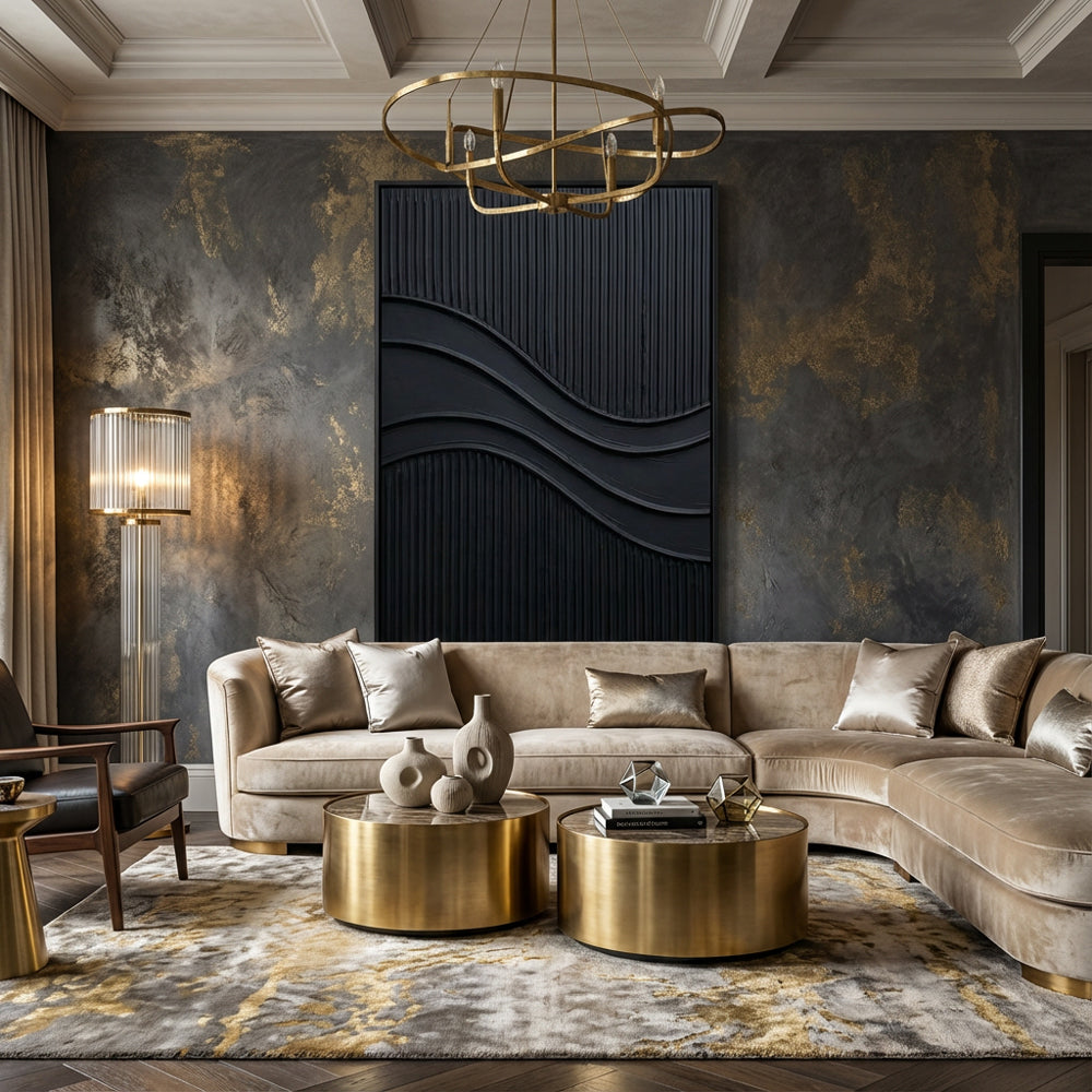 Black Wave Texture – Minimalist Abstract Style Handmade wall art paintings