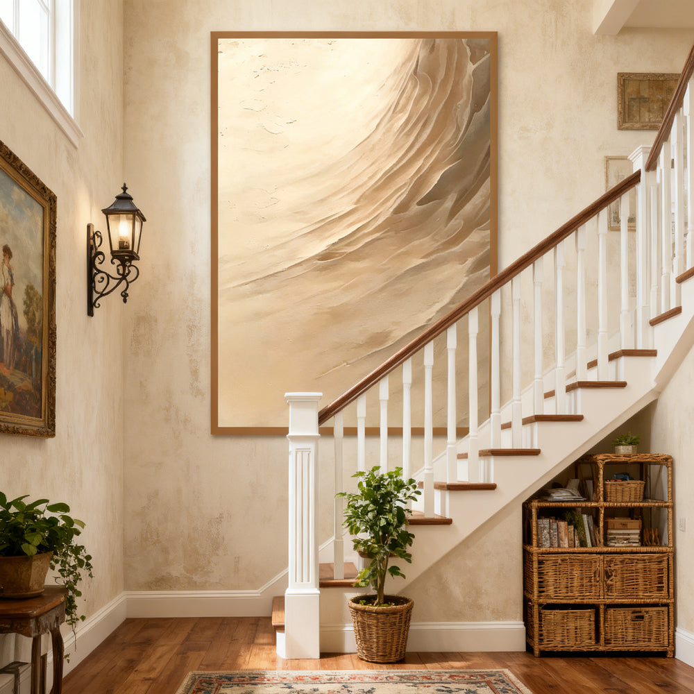 Desert Flow Abstraction – Minimalist Style Handmade Oil Painting Wall Art