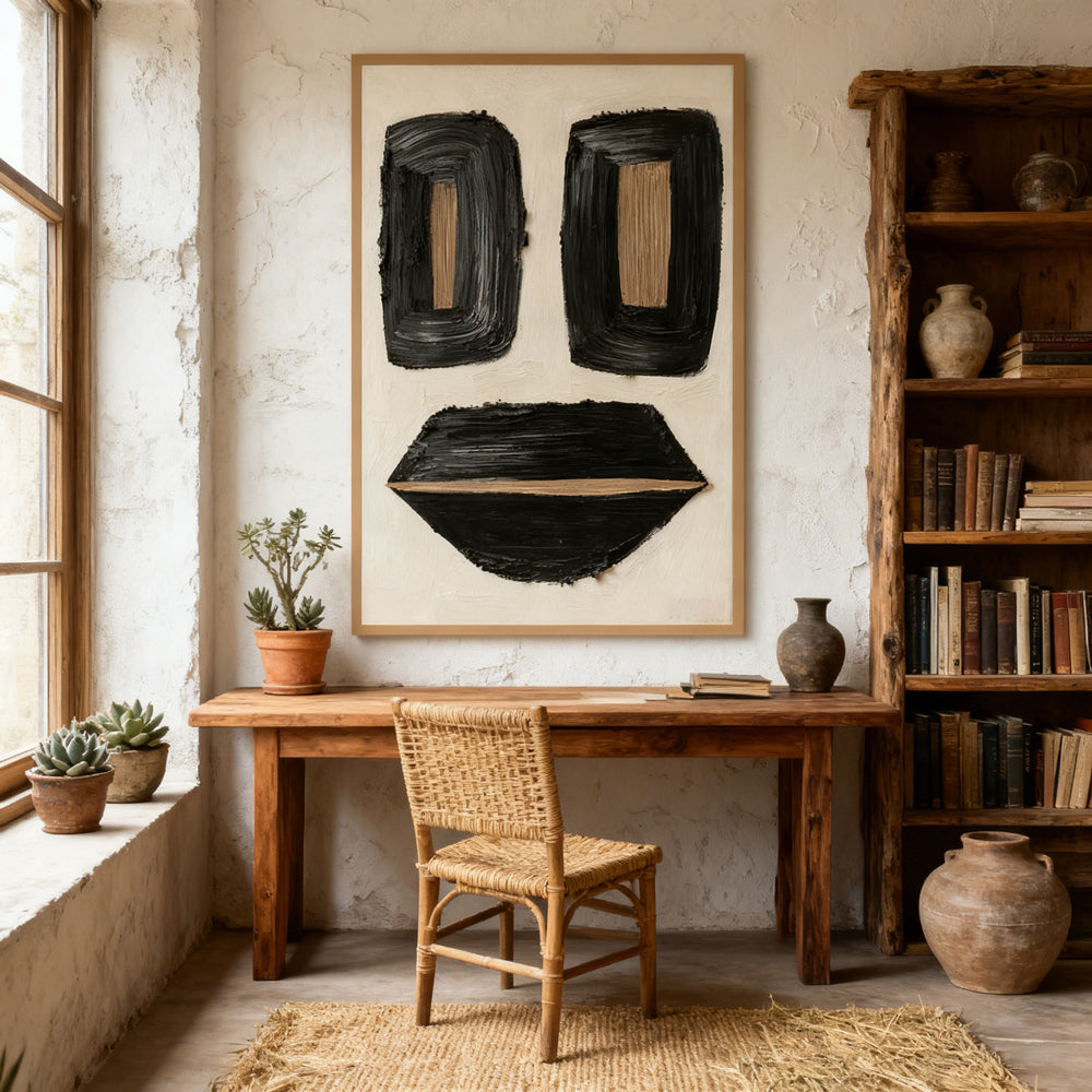 Minimalist Face Motif Texture Art – Modern Abstract Style Handmade Oil Painting Wall Art