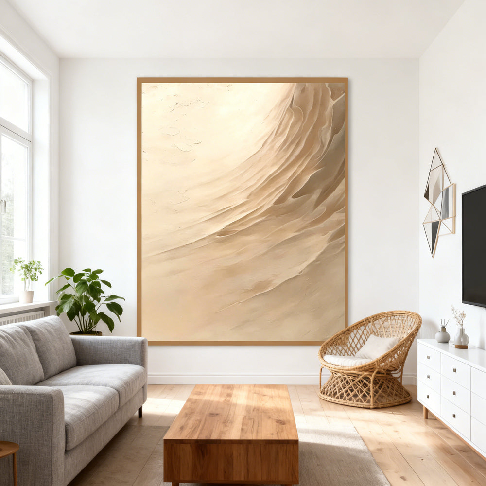 Desert Flow Abstraction – Minimalist Style Handmade Oil Painting Wall Art