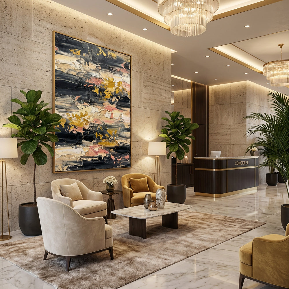 Gilded Tides — Abstract Expressionist Textured Handmade Oil Painting Wall Art