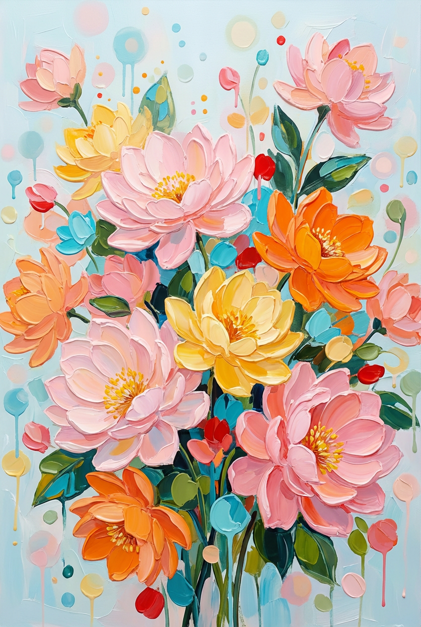 Garden Melody Bloom | Contemporary Abstract Floral Handmade Oil Painting Wall Art