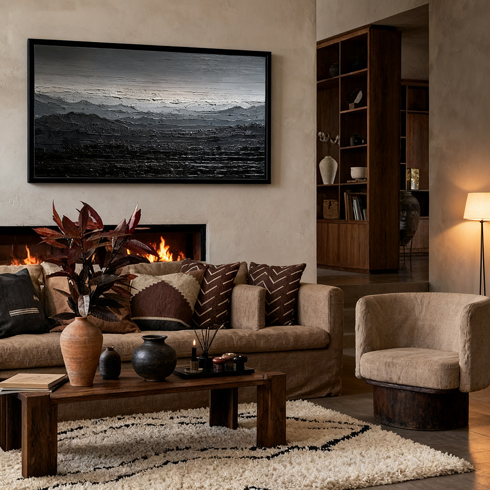 Silent Ridge – Modern Abstract Landscape Texture Painting, Handmade Oil Wall Art for Contemporary Interior Decoration