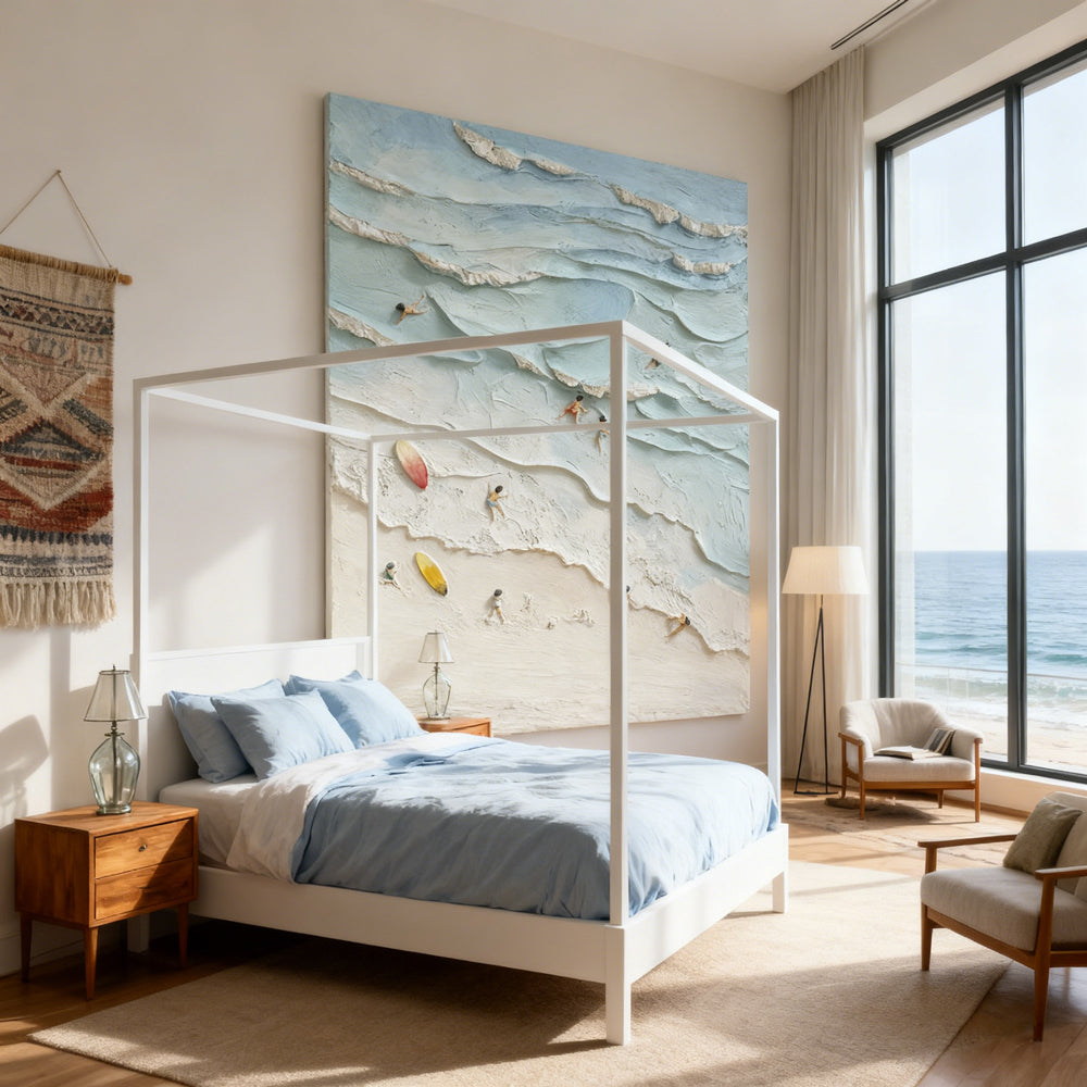 Beach Leisure Panorama – Modern Relief Style Handmade Oil Painting Wall Art