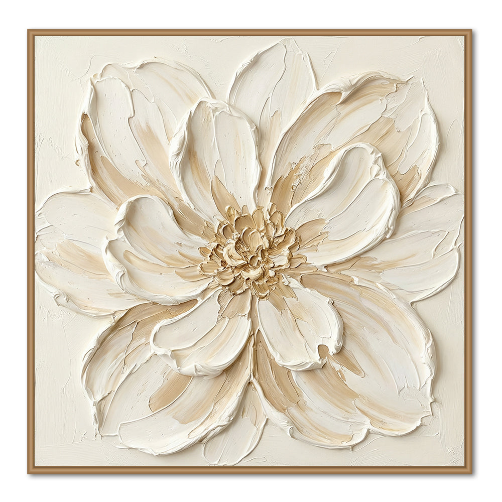 Ivory Bloom Reverie – Modern Textured Floral Hand-Painted Oil Painting Wall Art