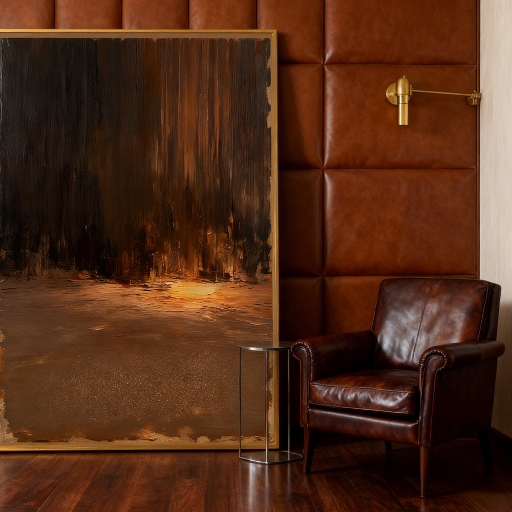 Golden Glow Forest – Abstract Texture Painting – Modern Wall Art