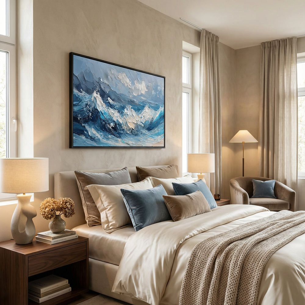 Endless Tide Horizon | Contemporary Abstract Ocean Handmade Oil Painting Wall Art  Key Points: