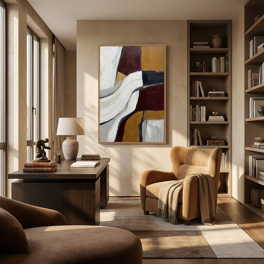 Silent Motion Lines | Contemporary Abstract Minimal Style Hand-Painted Oil Painting Wall Art