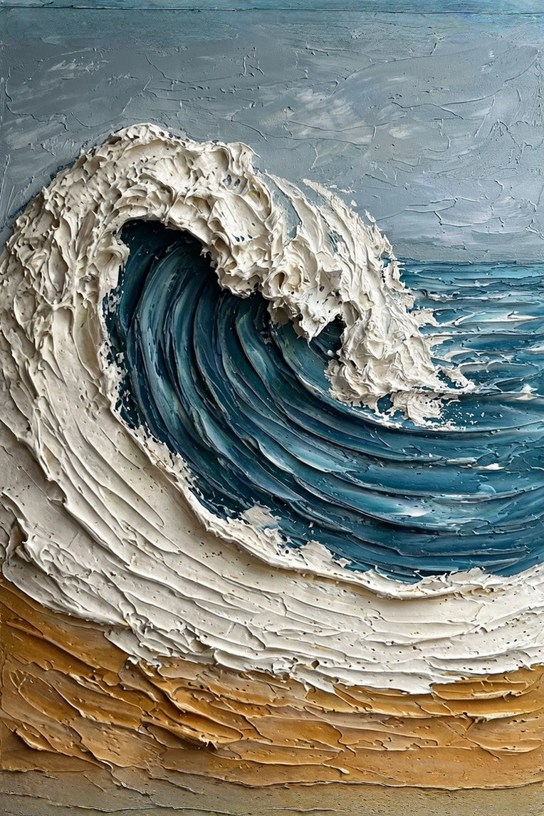 Rising Ocean Force | Modern Impasto Seascape Style Hand-Painted Oil Painting Wall Art