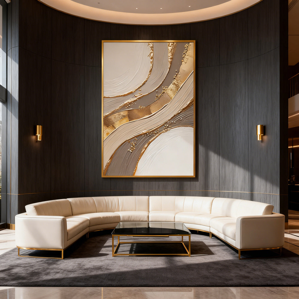 Golden Flow – Abstract Modern Palette Knife Painting, Handmade Wall Art, Earth Tones with Gold Details