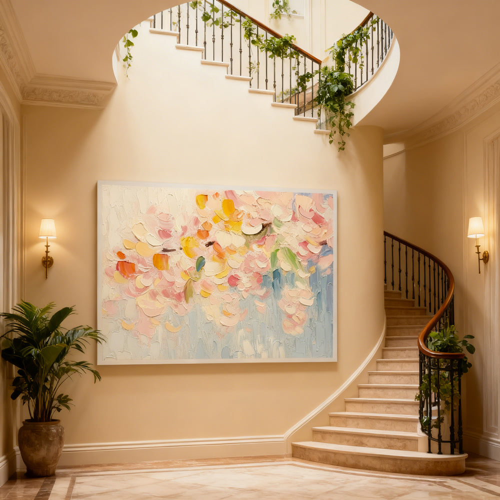 Soft Bloom Fantasy – Abstract Impasto Style Handmade Oil Painting Wall Art