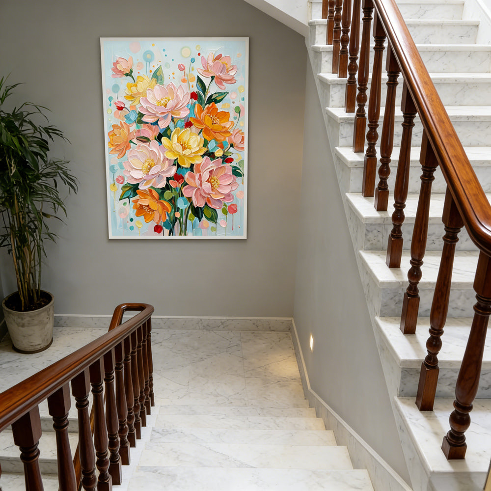 Garden Melody Bloom | Contemporary Abstract Floral Handmade Oil Painting Wall Art