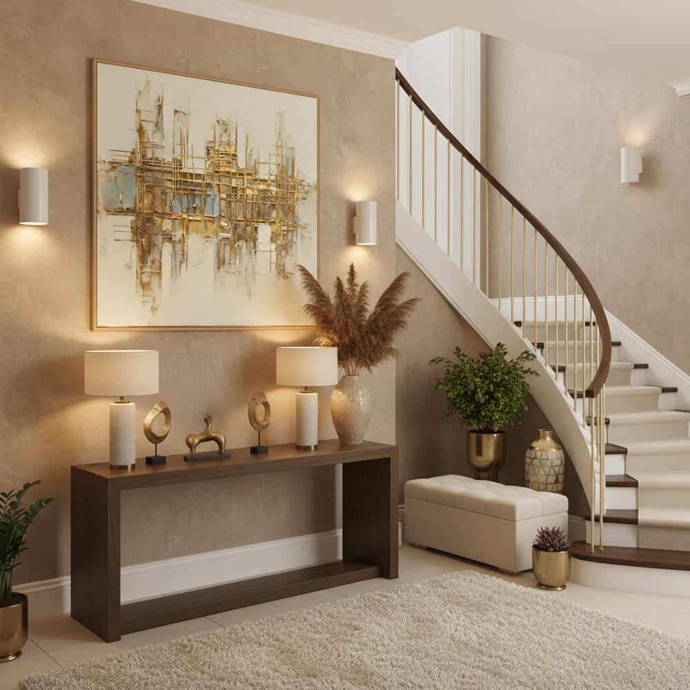 Golden Grid Structure Theme Painting – Modern Abstract Style Handmade Texture Wall Art