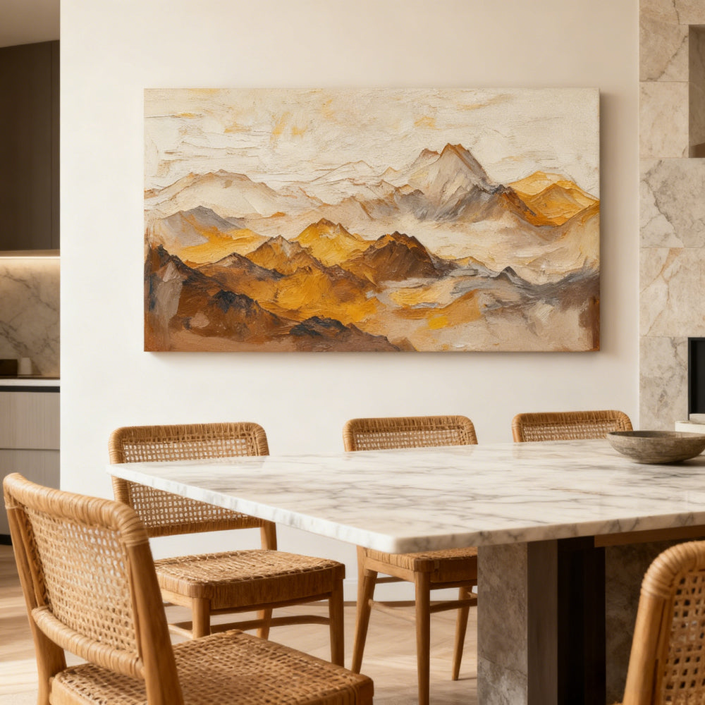 Golden Mountain Range Theme Painting – Impressionist Abstract Style Handmade Oil Painting Wall Art