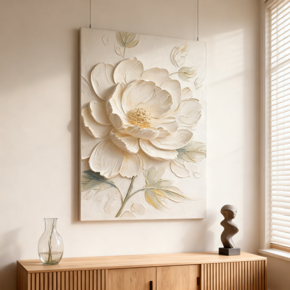 Elegant Blossom Texture Art – Impressionistic Floral Style Handmade Oil Painting Wall Art