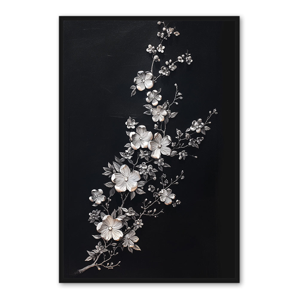Silver Blossom Elegance – Modern Minimal Relief Style Handmade Oil Painting Wall Art