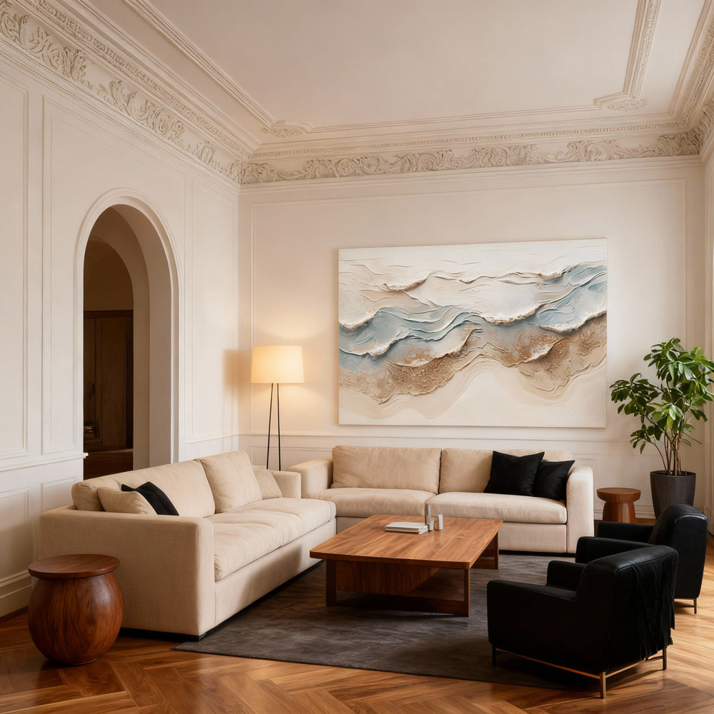 Coastal Waves - Handcrafted Oil Painting, Abstract Seascape Wall Art