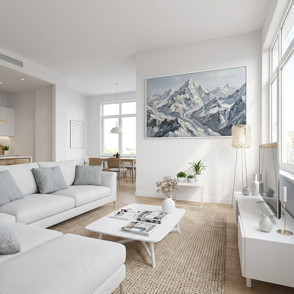 Frozen Rivers of the Summit – Impressionist Snow Mountain Oil-Style Artwork Handcrafted Painting