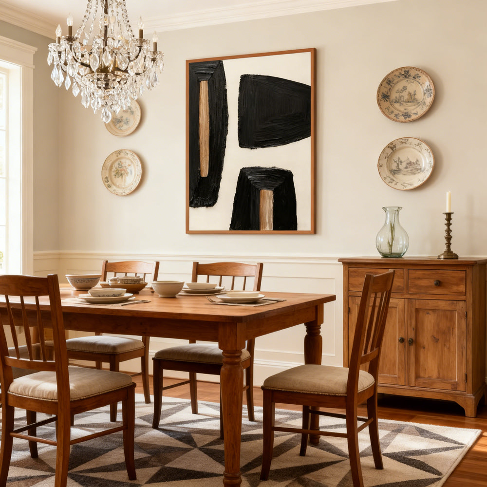 Geometric Noir Texture Forms – Modern Minimalist Style Handmade Abstract Oil Painting Wall Art